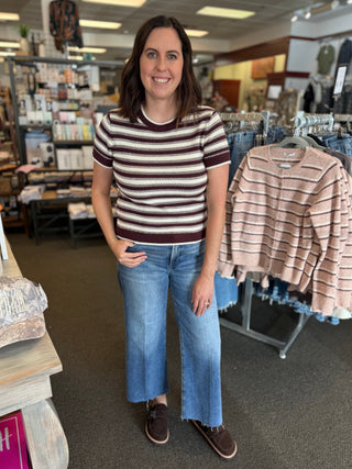 Welles Top | Women's Striped Cable Knit Short Sleeve Top