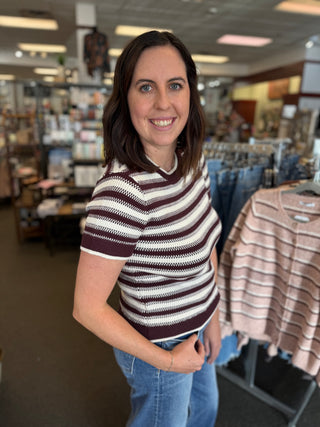 Welles Top | Women's Striped Cable Knit Short Sleeve Top