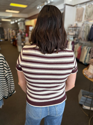 Welles Top | Women's Striped Cable Knit Short Sleeve Top