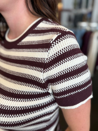 Welles Top | Women's Striped Cable Knit Short Sleeve Top