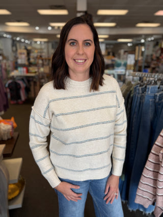 Women's Double Dotted Stripe Crew Neck Sweater
