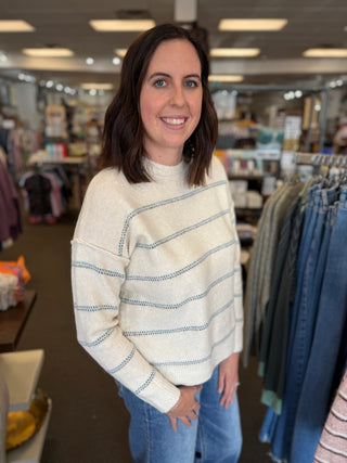 Women's Double Dotted Stripe Crew Neck Sweater