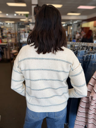 Women's Double Dotted Stripe Crew Neck Sweater