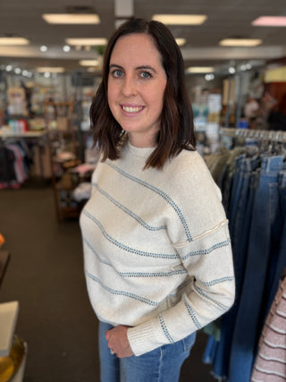Women's Double Dotted Stripe Crew Neck Sweater