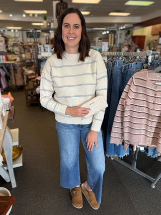 Women's Double Dotted Stripe Crew Neck Sweater