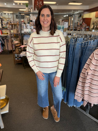 Women's Honeycomb Stripe Crew Neck Pullover Sweater