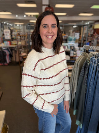 Women's Honeycomb Stripe Crew Neck Pullover Sweater