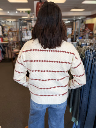 Women's Honeycomb Stripe Crew Neck Pullover Sweater
