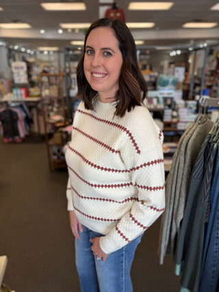 Women's Honeycomb Stripe Crew Neck Pullover Sweater