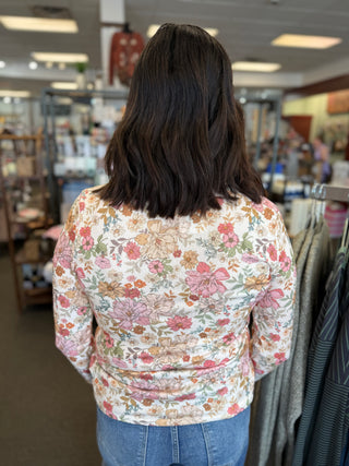 Floral Long-Sleeve Crew-Neck Top