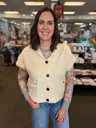 Staccato Hooded Button-Front Sweater Vest