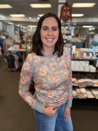 Floral Long-Sleeve Crew-Neck Top