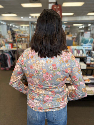 Floral Long-Sleeve Crew-Neck Top