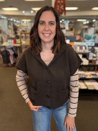 Staccato Hooded Button-Front Sweater Vest