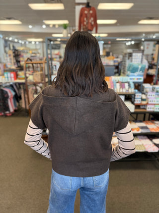 Staccato Hooded Button-Front Sweater Vest