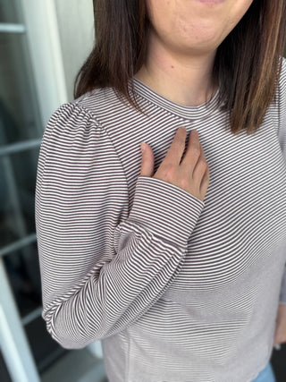 Micro Brushed Pinstripe Puff Sleeve Top