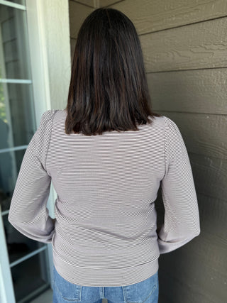Micro Brushed Pinstripe Puff Sleeve Top