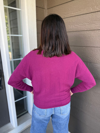 Women's Vertically Textured Dolman Sleeve Boat Neck Sweater