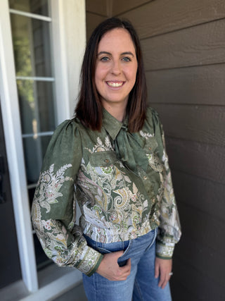 Paisley Print Tie-Neck Blouse | Women's Long Sleeve Button-Down Top