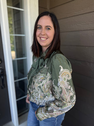 Paisley Print Tie-Neck Blouse | Women's Long Sleeve Button-Down Top