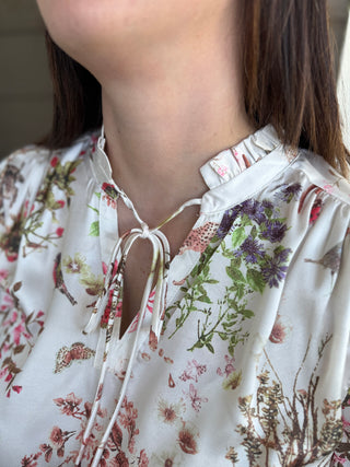 Botanical Animal Print Peasant Blouse