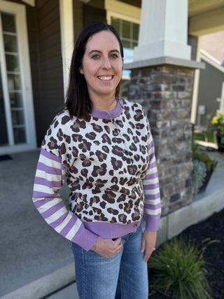 Women's Leopard Print Stripe Color Block Cardigan