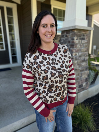 Women's Leopard Print Stripe Color Block Cardigan