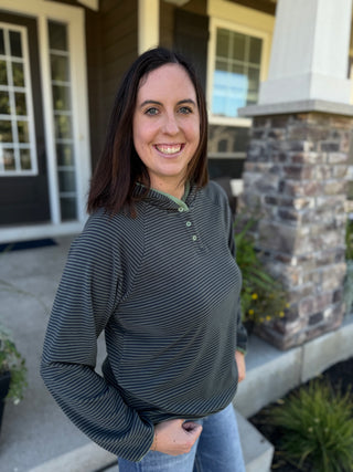 Women's Micro Brushed Stripe Button Neck Hoodie Top