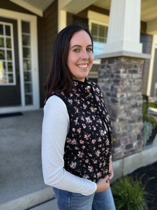 Floral Quilted Vest | Women's Sleeveless Snap-Front Vest
