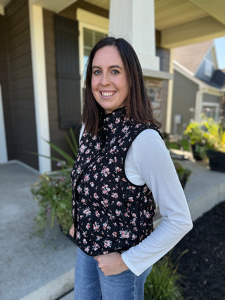 Floral Quilted Vest | Women's Sleeveless Snap-Front Vest