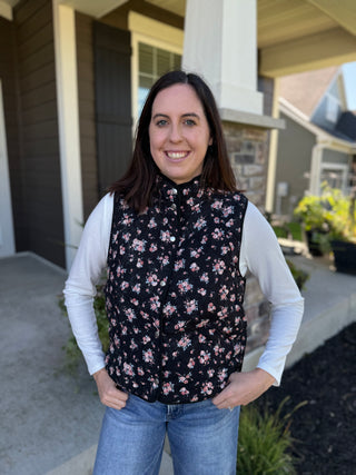 Floral Quilted Vest | Women's Sleeveless Snap-Front Vest