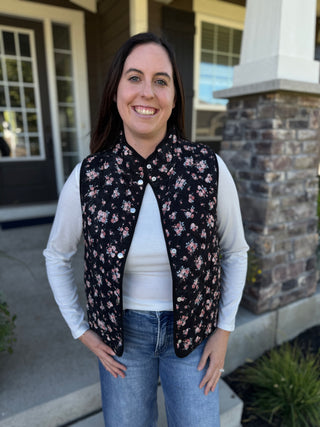 Floral Quilted Vest | Women's Sleeveless Snap-Front Vest