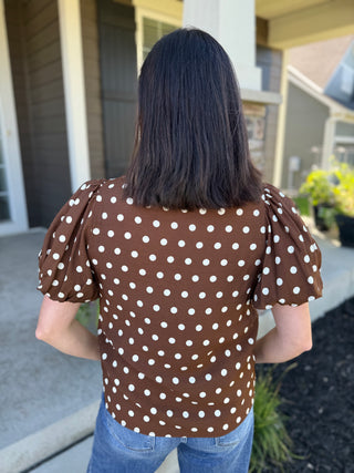 Women's Polka Dot Ruffle V-Neck Top