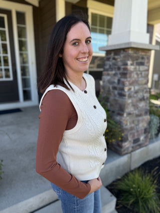 Pax Sweater Vest | Women's Cable Knit Button-Front Vest