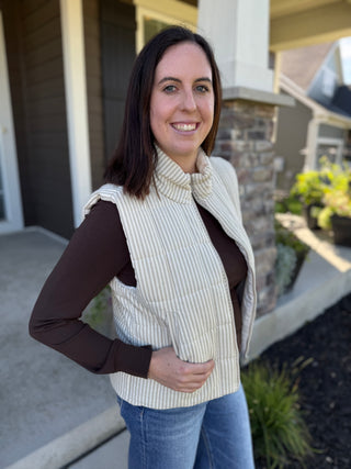 Padded Striped Puffer Vest with Zip Front