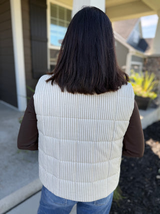 Padded Striped Puffer Vest with Zip Front