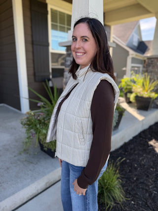 Padded Striped Puffer Vest with Zip Front
