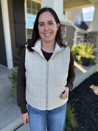 Padded Striped Puffer Vest with Zip Front
