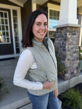 Padded Striped Puffer Vest with Zip Front