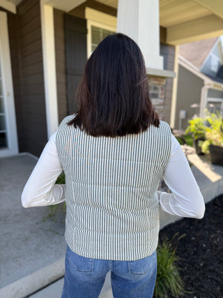 Padded Striped Puffer Vest with Zip Front