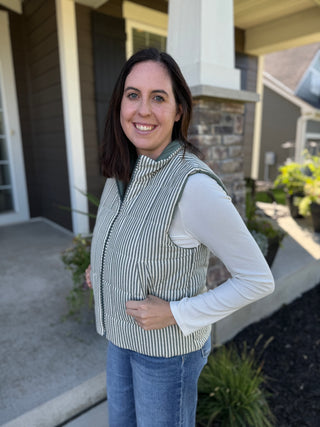 Padded Striped Puffer Vest with Zip Front