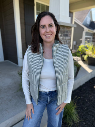 Padded Striped Puffer Vest with Zip Front