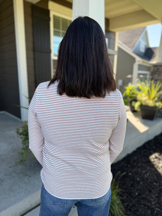 Women's Pinstriped Crew Neck Long Sleeve Sweater