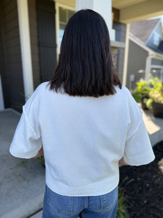 Women's White Ribbed Crew Neck Knit Top