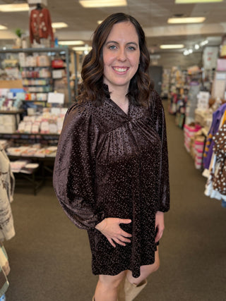 Women's Animal Jacquard Velvet Balloon Sleeve Dress