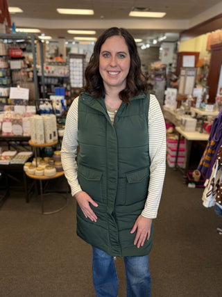 Women's Dark Green Quilted Longline Vest