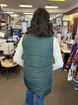 Women's Dark Green Quilted Longline Vest