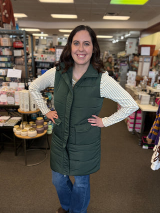 Women's Dark Green Quilted Longline Vest