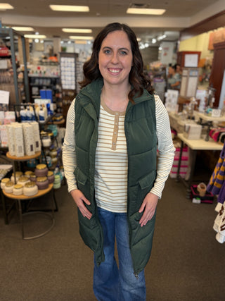 Women's Dark Green Quilted Longline Vest