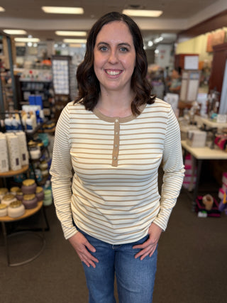 Striped Long Sleeve Henley Top